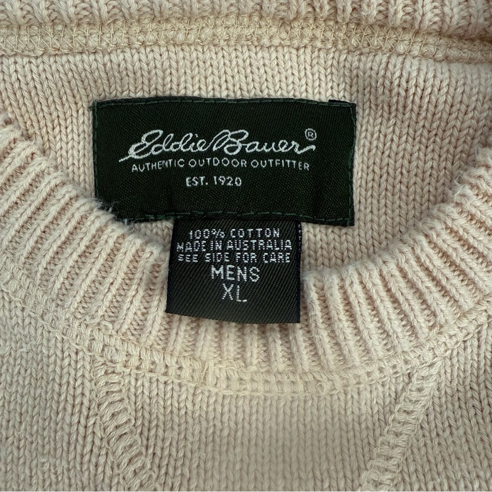 Eddie Bauer Vintage 90s Yellow Chunky Grandpacore Fisherman Men’s Cotton Sweater - Picture 2 of 10